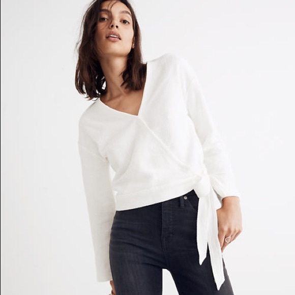 Madewell Tops - Madewell Texture & Thread White Wrap Tie Top